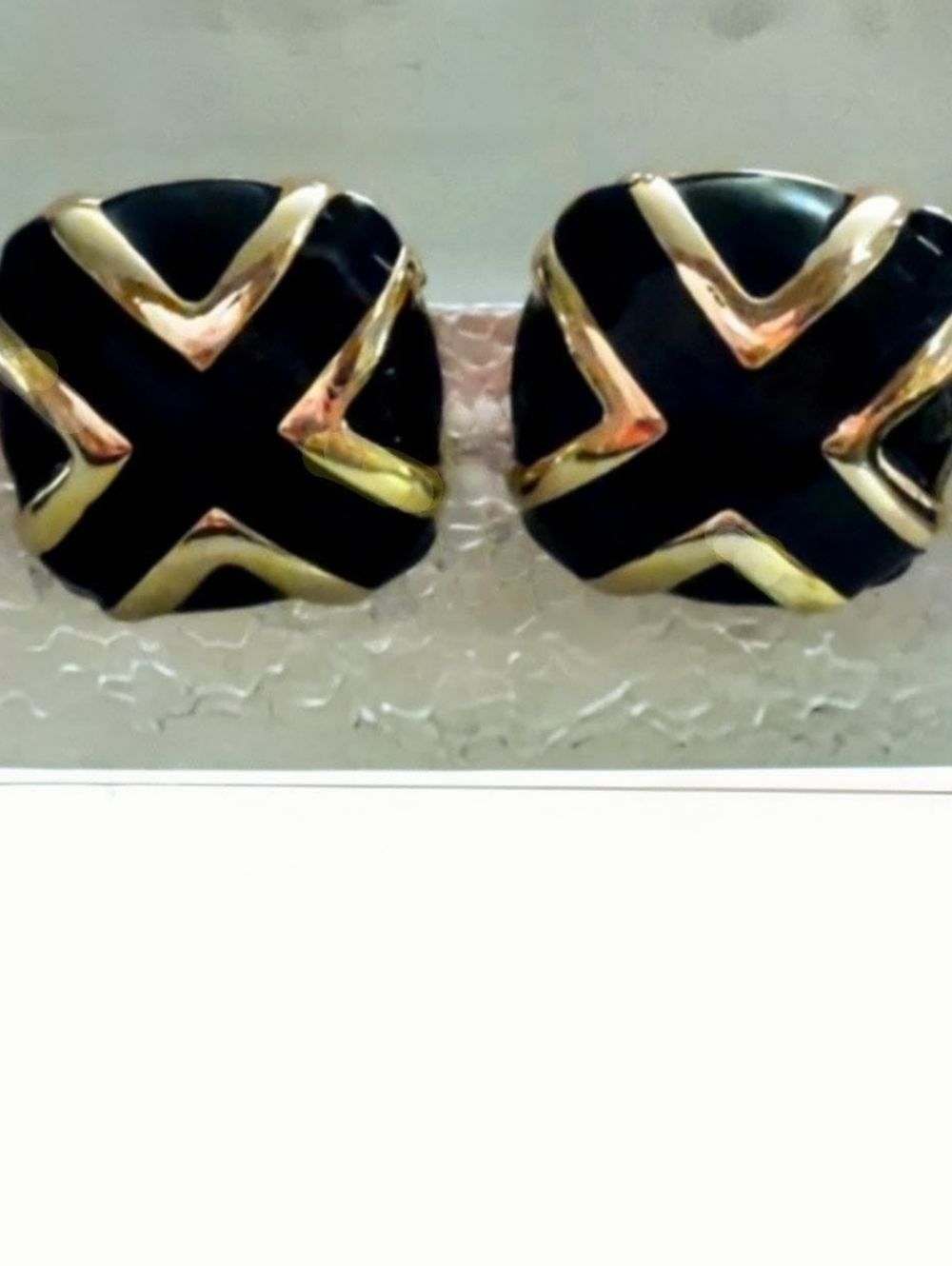 Square Black & Gold Square Clip Vintage Earrings